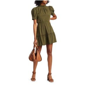 Alice + Olivia Vida Ruffle Mini Dress in Olive Army Green Size 2 $375